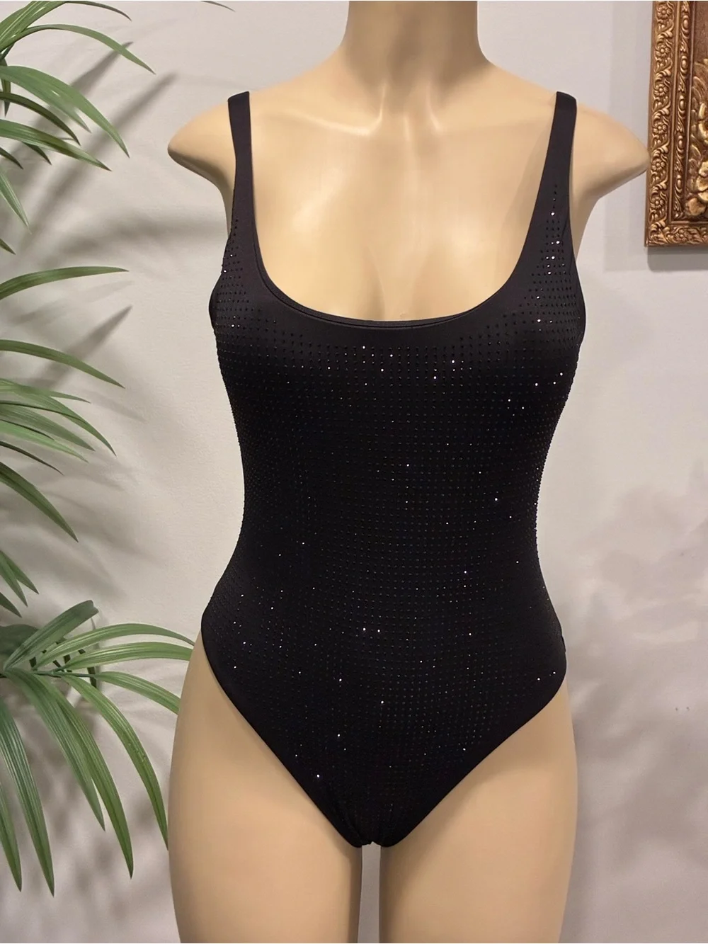 Michael Kors Black Rhinestone Scoop-Front One-Piece Swimsuit